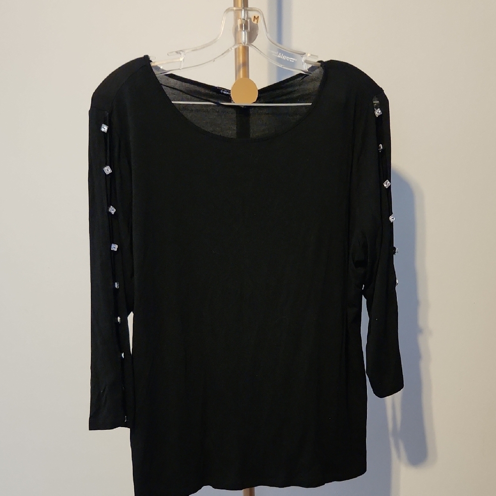 Cable & Gauge Black Long Sleeve Top with Embellishments